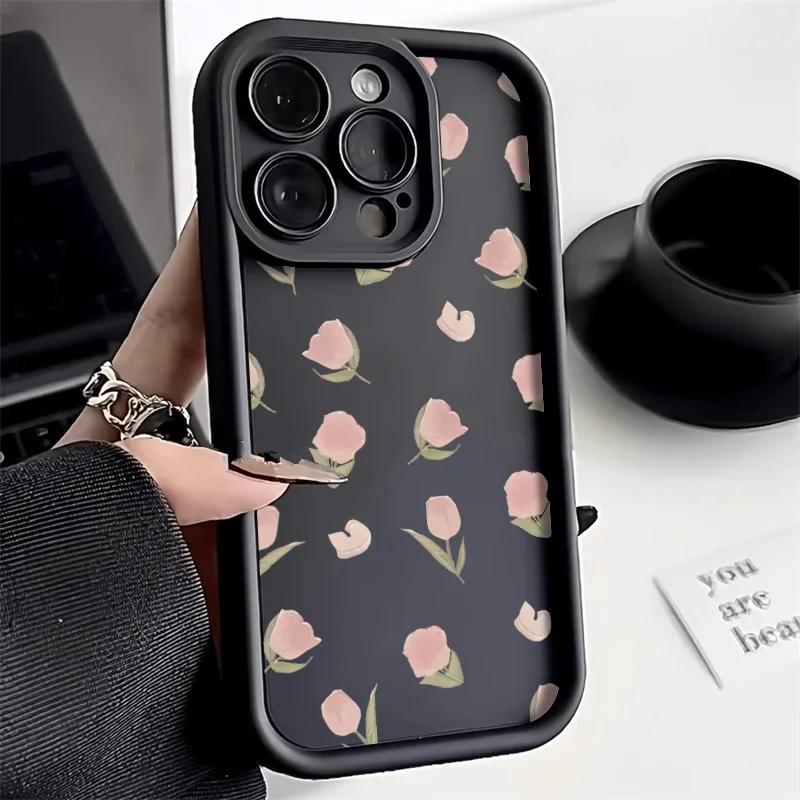 Aesthetic Line Flowers For iphone 17 16pro 15pro14 13 12 11 12pro 13pro max 14plus Silicone AntiFall Protective Cover Funda