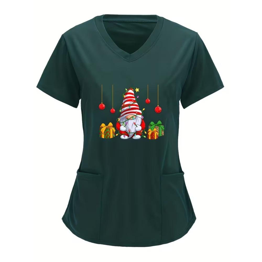 Surgical Gown Women's 3D Printed Nurse Top Summer Fashion V-tie Pocket Short Sleeved Women's Medical Gown