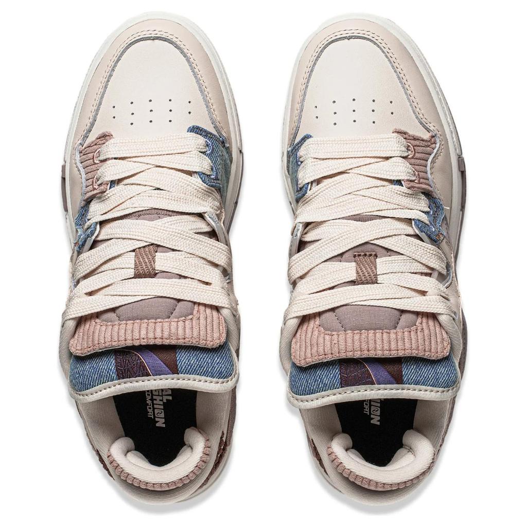 Li Ning Weiwupro Non-Slip Shock Absorbing Wear-Resistant Low-Top Skate Shoes Women Sneakers Beige Brown AECU004-1