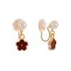 2023 New Imitation Pearl Red Flowers Without Piercing Mosquito Coil Ear Clip Cute Drop Earrings Women