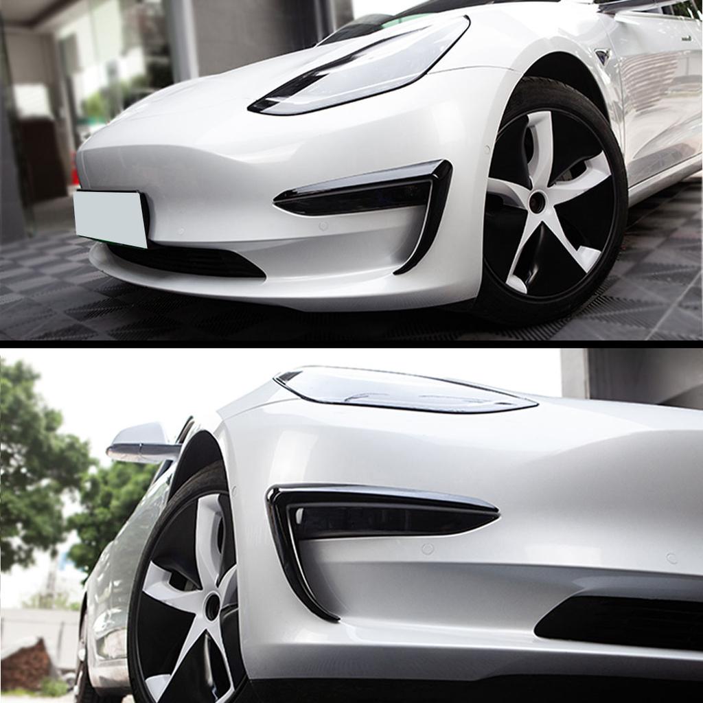 Front Fog Lamp Eyebrow Wind Knife For Tesla Model 3 Y 2016-2023 ABS Glossy Black Fog Lamp Trim Carbon Look Blade Trim Light