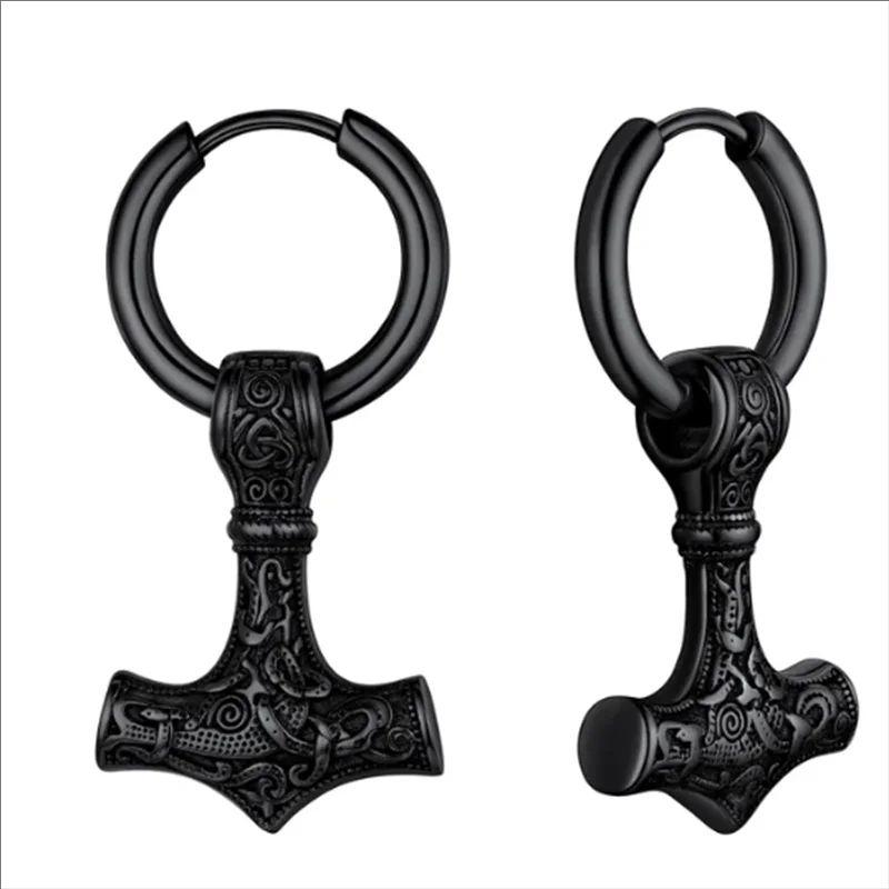 A Pair of Earrings Personality Cross Black Silver Male and Female Pendant with Titanium Steel Accessories Vintage Norse Mytholog