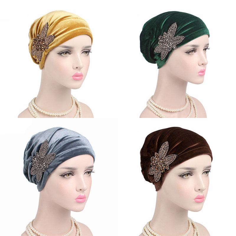 

Chemotherapy Sleeve Cap Accessories Tam-O -Shanter Beaded Pattern Velvet Pleated Hat