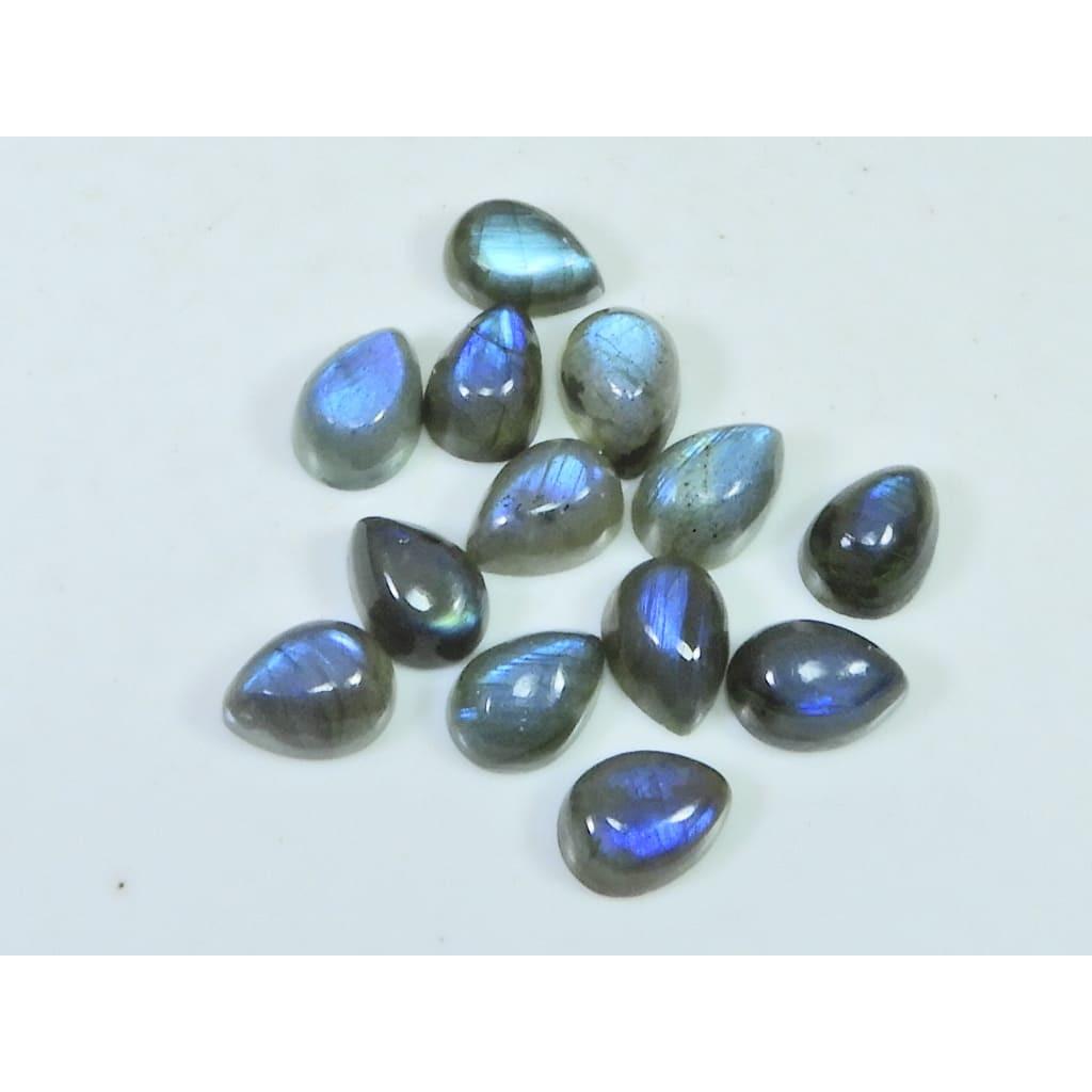 07X09MM Natural Labradorite Blue Fire Pear Cabochon Loose Gemstone 11Pcs Lot C-1126