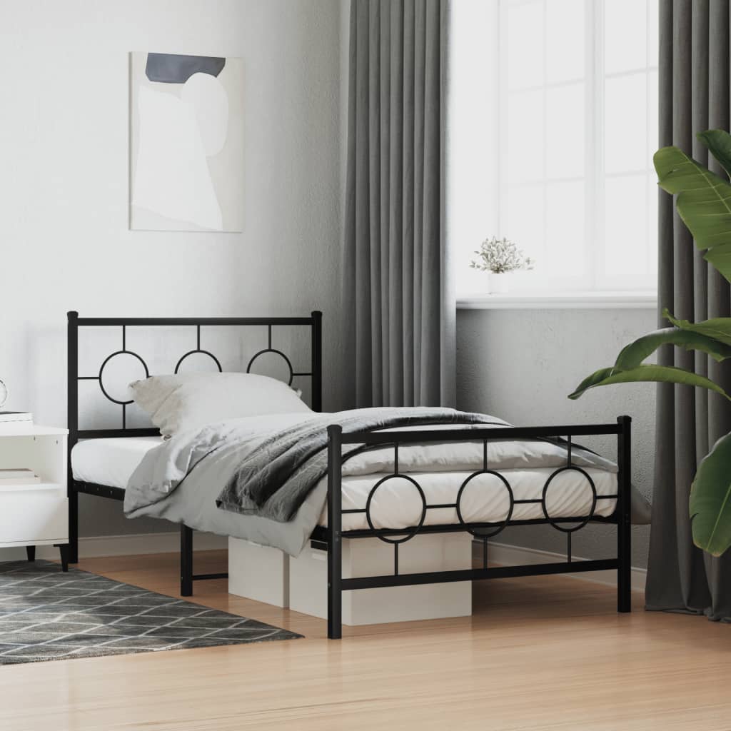 Vidaxl Struttura Letto in Metallo con Testiera e Pediera, Nera, 100X190Cm