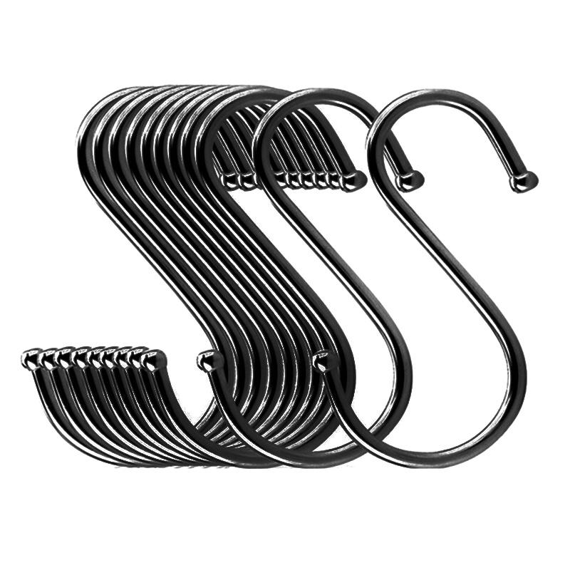 5Pcs Black S Shaped Hooks Kitchen Bathroom Hanging Kitchenware Bag Towels Holder