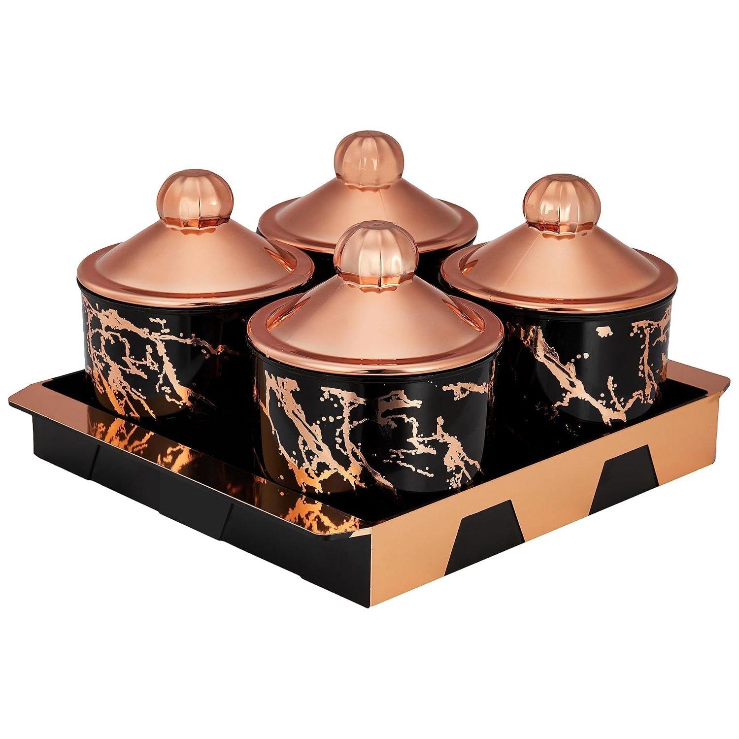 

Герметичный набор контейнеров для сухофруктов с крышкой и сервировочным подносом, герметичный пластиковый набор контейнеров для хранения 500 мл | Набор из 4 штук, черный