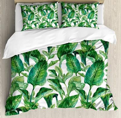 Blatt Bettbezug Set Romantischer Urlaubsinsel Hawaiianische Bananenbäume Bettwäsche Set Doppel Queen King Full Size Polyester Steppdecke Bezug