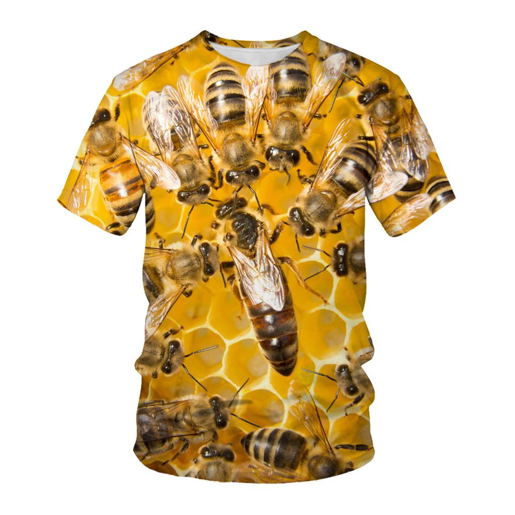 Summer Short Sleeved T-shirt with Bee Pattern 3D Digital Printing Round Neck Loose Men's T-shirt
