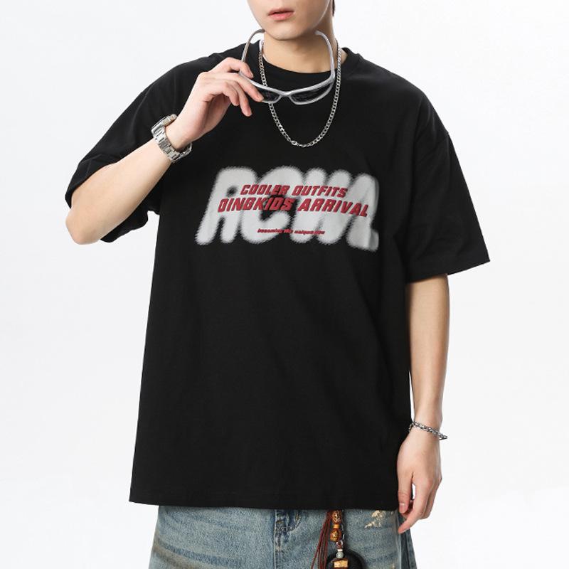Cotton Short-Sleeved T-Shirt Men'S American Trend Printed Top Couple Loose Casual Crew Neck Bottoming Shirt