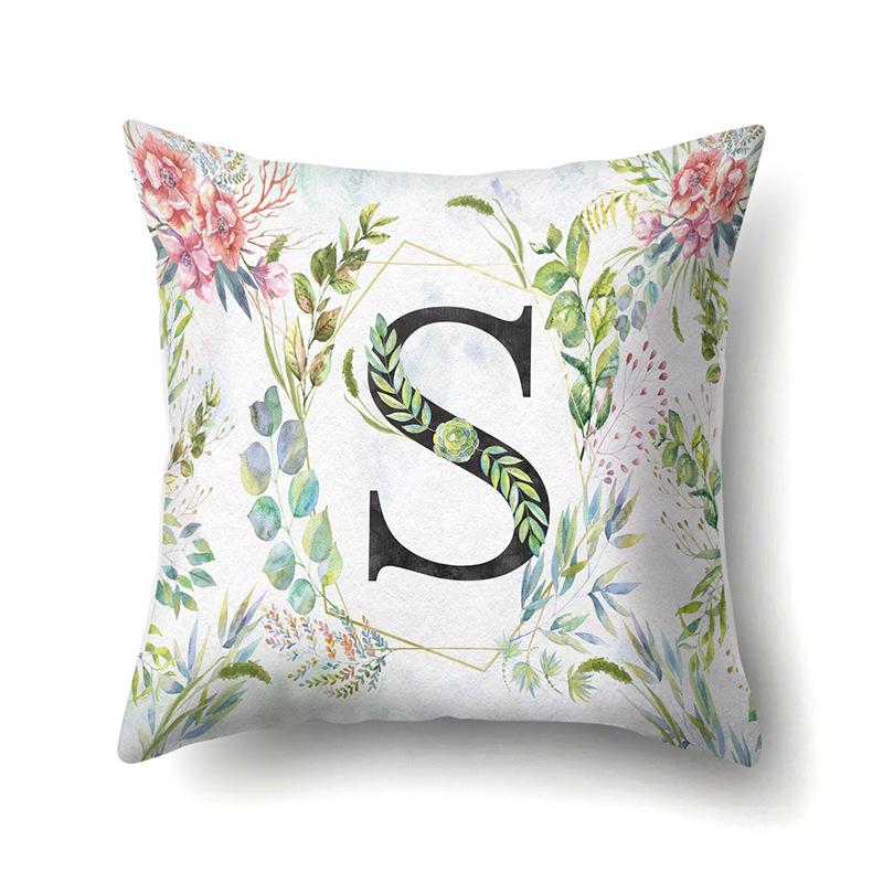 Polyester Pillowcase Green Leaf Decorative Print Pillowcase 26 English Letter Cushion Cover