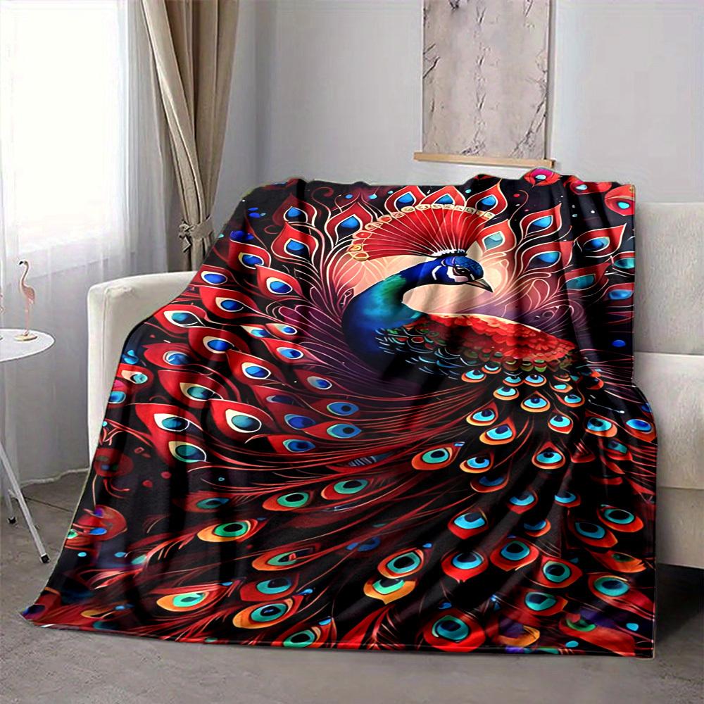 1pc Peacock Feather Blanket, Lightweight Flannel Fleece with Digital Printing, Soft Warm for Sofa, Travel, Camping, Office, Couch, Chair, and Bed, All