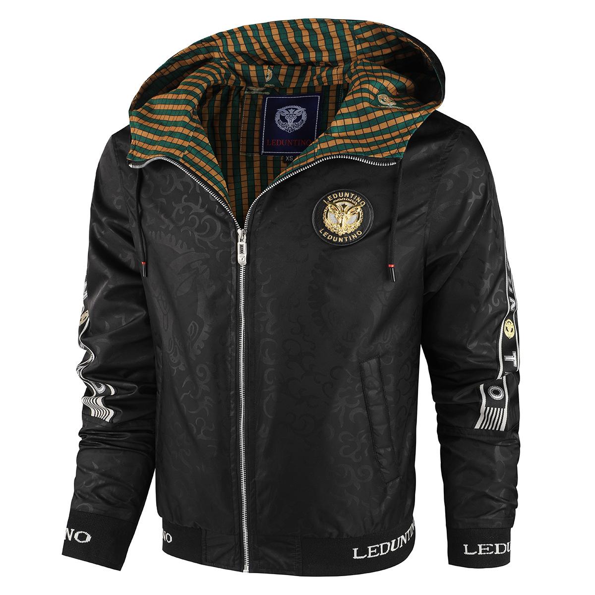 

Jacket Embroidered Hooded Jacket Men s Jacket Handsome Casual Hooded Jacket 3XL чёрный