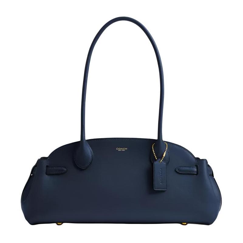 

COACH Empire Carryall 34 Gold Stamped Logo Cow Leather Shoulder Bag Large Women s Navy синій