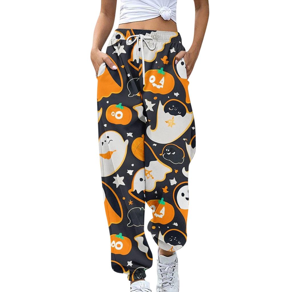 Women's Sports Pants With Pockets Fashion Halloween Print Elastic Waist Pants Casual Sweatpants Pants