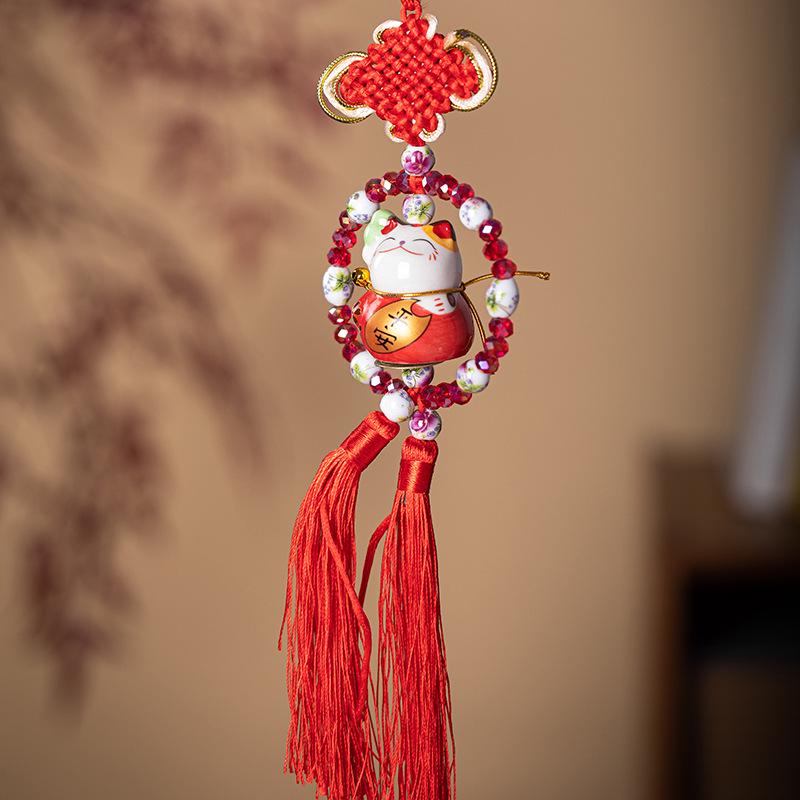Car Lucky Cat Blessing Plate Rearview Mirror Ornament for Women's Safety
