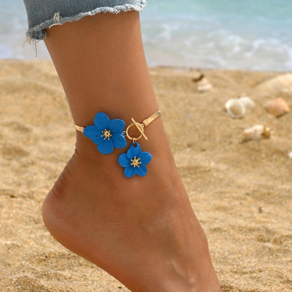 

Jewelry Earrings Jewelry Set Sumulation Flower Snake Bone Chain Fashion Foot Chain Party Blue-Foot Chain