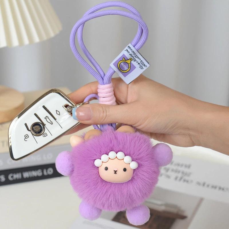Plush Sheep Fluffy Bag Charm Cute Keychain for Car Keys and Decoration