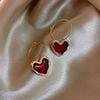 Trendy Wine Red Heart Dangle Earrings for Women - Korean Simple Style New Year Jewelry