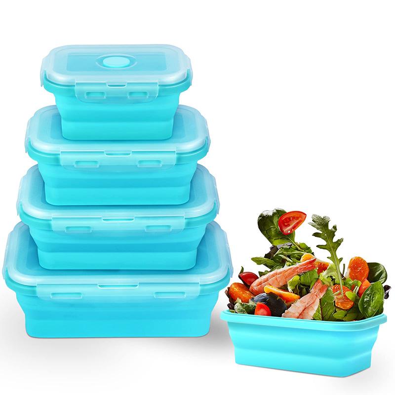 Silicone Collapsible Food Storage Containers with Lids Silicone Lunch Box Bento Box Kitchen Pantry Microwave Freezer Safe