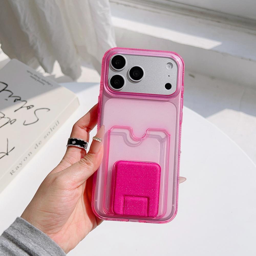 

Glitter Bling Clear Card Holder Slot Phone Case For iPhone 17 Air 16 15 14 13 Pro Max Plus Wallet Pocket Bracket Cover iPhone 14