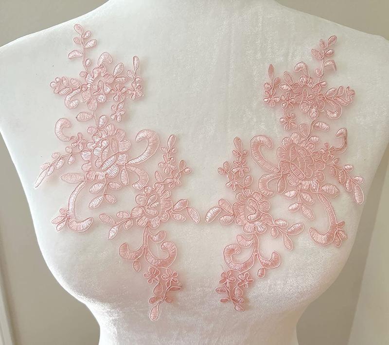 1 Pair Flower Sew On Lace Patches Embroidery Applique Repair For Wedding Dresses 25*12cm