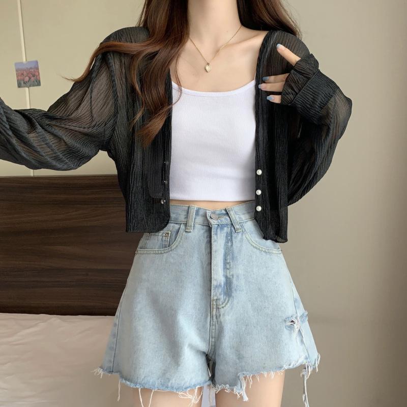 

Солнцезащитный свитер с длинными рукавами для женщин-студенток, новый стиль, шаль, летняя юбка, кардиган, подтяжки, куртка, тренд One size