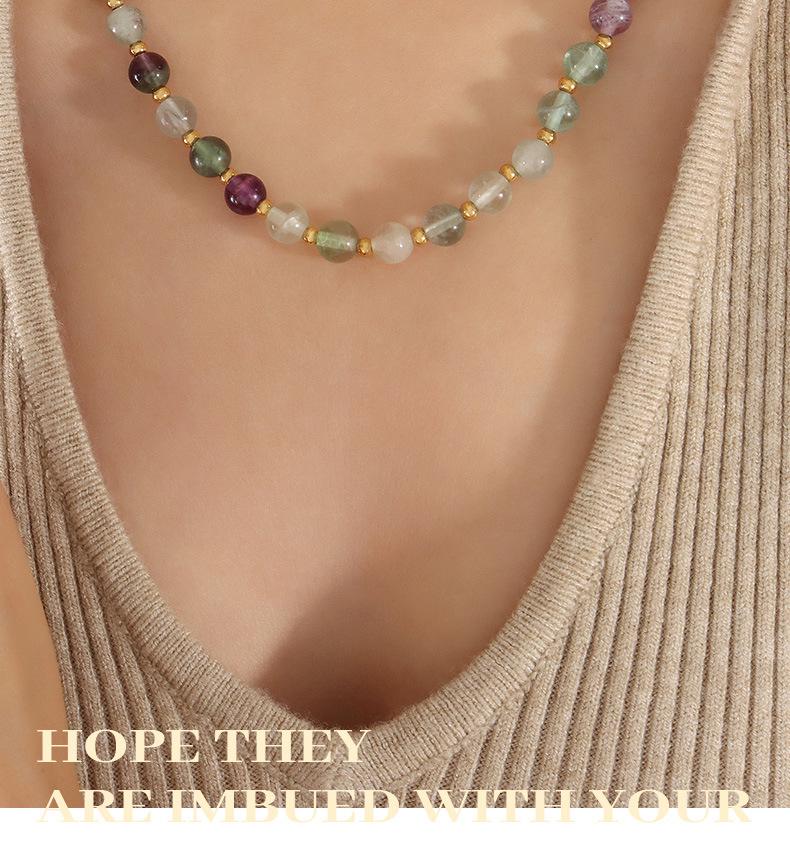 Multi-Color Natural Stone Beaded Titanium Steel Necklace