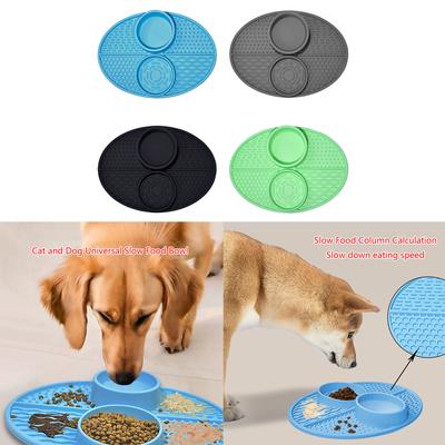 Pet Double Bowl Lick Pad Slower Feeder Pad Silicone Dogs Lick Mat Slow Feeding Pad Food Training Pad Dogs Licking Mat