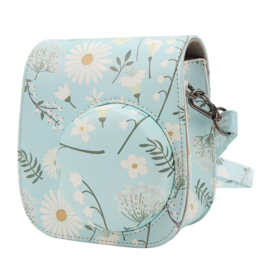 Instant Camera Case PU Leather Protective Mini Camera Bag with Adjustable Shoulder Strap for Mini 11 12 Chrysanthemum