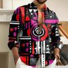 Trendiges Herren-Abstraktes Tribal Geometrisches Muster Langarmhemd, Hip-Hop Street Culture Urlaubs-Kragen Herrenhemd
