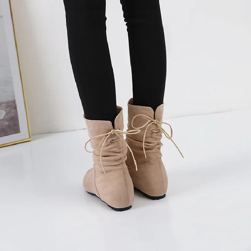 Plus Size Women's Flat Bottom Soft Fleece Short Boots Retro Style round Toe Cotton Lined Warm And Comfortable for Winter