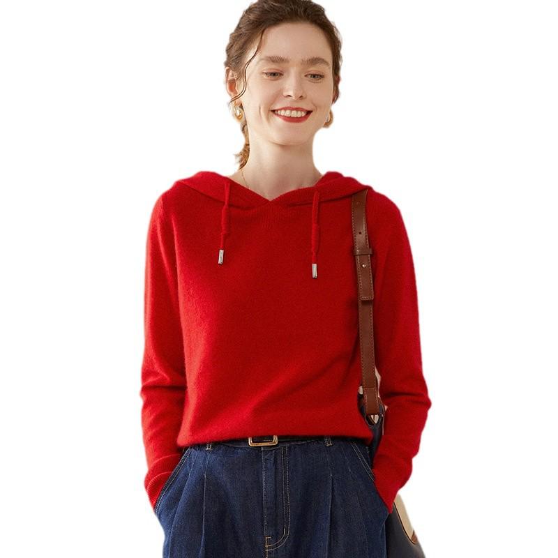 Women's Cashmere Hooded Sweater - Loose Fit, Korean Style, Ideal for Autumn and Winter.