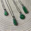 Imitation Jade Green Pendant Necklace with Diamond Accents and Stainless Steel Chain