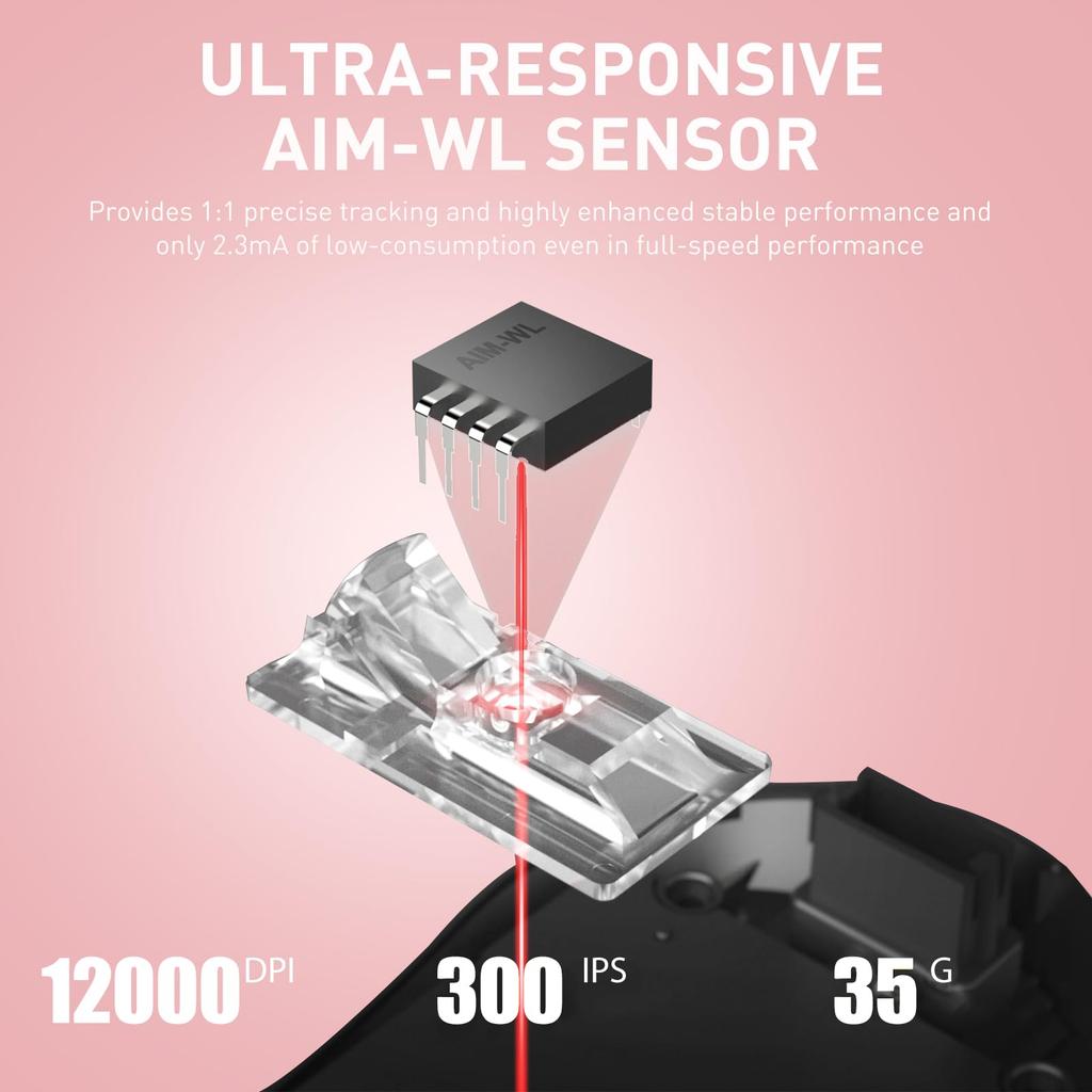 DAREU A950 Gaming RGB Lade-Ständer 12000 Technische Standards Genehmigte Maus, Rosa, Niedlich, Kabellos, Symmetrisch, Leicht, USB/2,4GHz/Bluetooth,