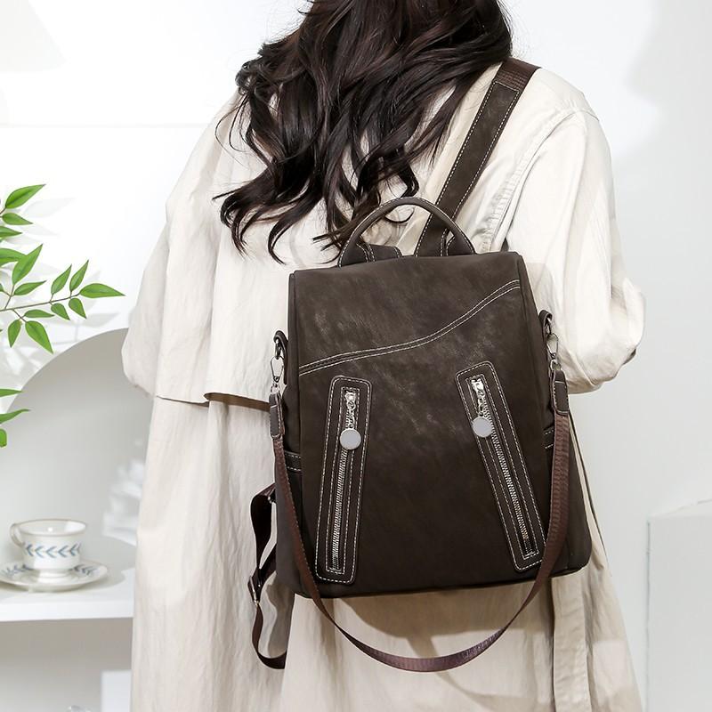 

Double-shoulder Bag - Women s Backpack - Retro Style - Popular - Large Capacity - Casual Travel Bag кавовий