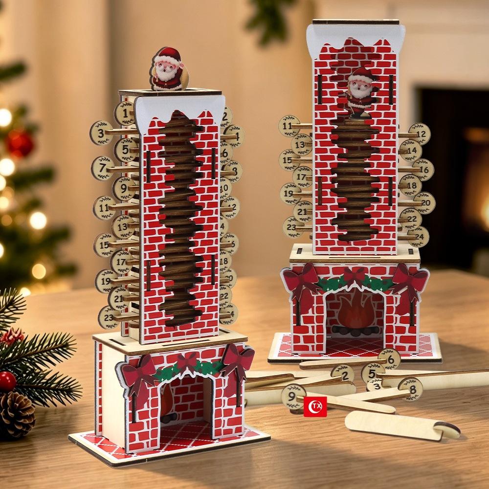 Wooden Santa Chimney Advent Calendar – 24-Day DIY Tabletop Christmas Countdown Decor, Holiday Home Gift