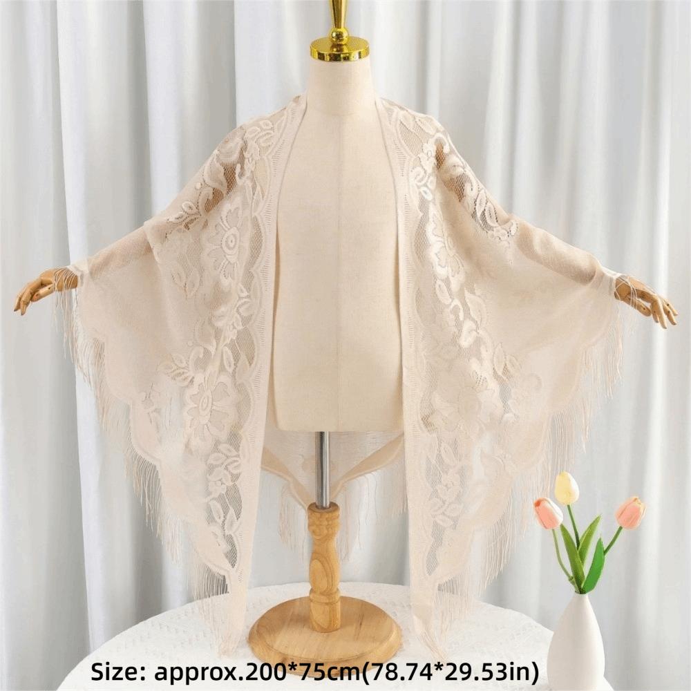 Einfarbiger Tüllschal Hohlquasten-Schal Neue V-Ausschnitt Strickjacken