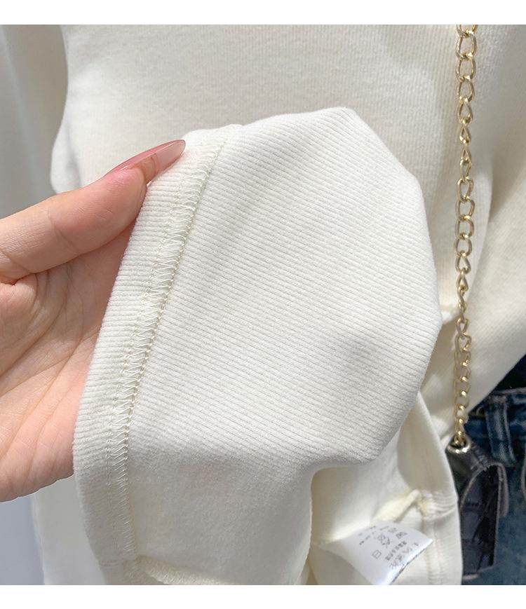 Koreanisches Schlank geschnittenes High-Neck-T-Shirt mit Aussparungen, weiß, langärmlig - Herbst/Winter 2025