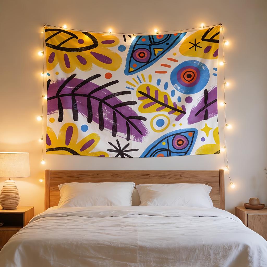 Bohemian Boho Abstract Tapestry Wall Hanging Colorful Tropical Print Polyester Textile Decor Art Poster for Bedroom Living Room