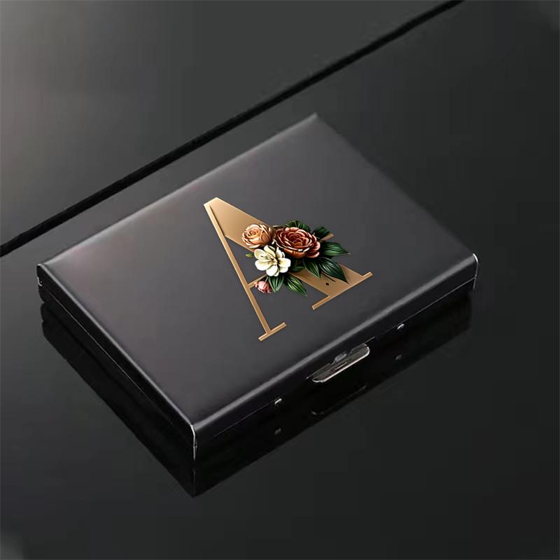 

26 letters to choose from RFID Credit Card Holder Stainless Steel Credit Card Wallet Business Card Holder for Women Men 10 card slots (A)