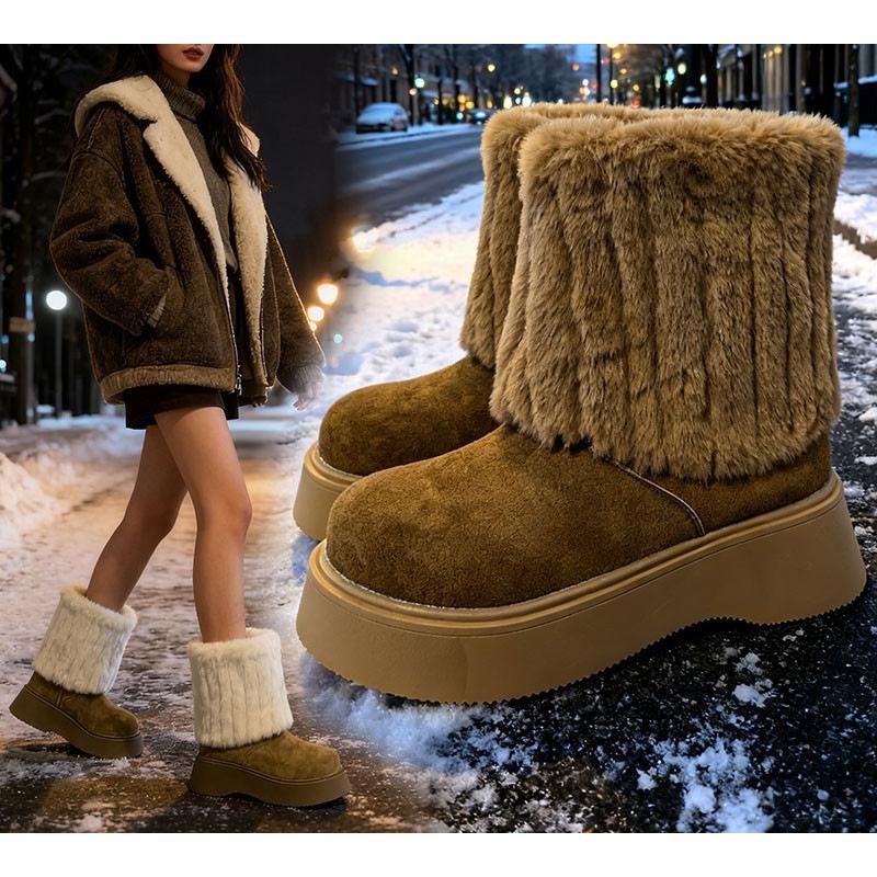

Fleece snow boots women s winter velvet thickened warm cotton shoes thick sole fur integrated waterproof and non-slip 40 верблюд
