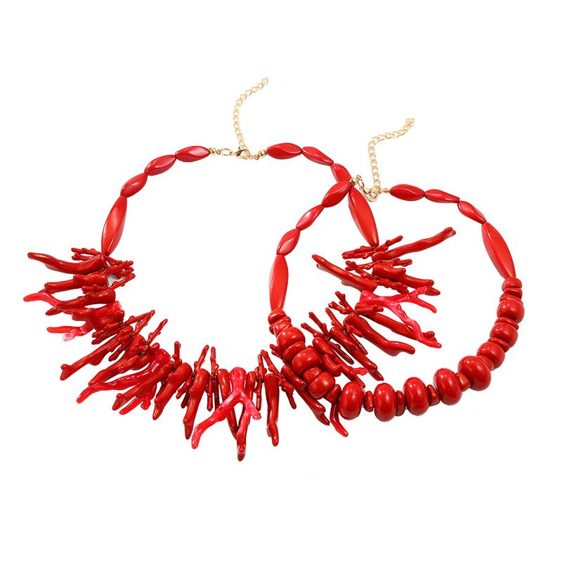 2024 Nový ZAA Vintage náhrdelník z červeného korálu pro ženy Boho styl Výrazný Retro indický šperk Choker náhrdelníky Dárky na sváteční párty