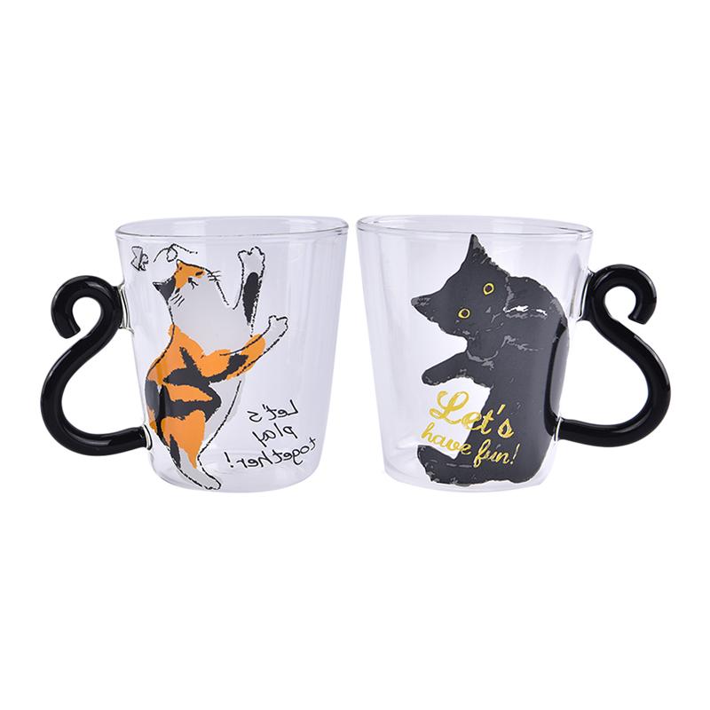 250 ml süße Katze Glas Saft Kaffeetasse Milch Tee Kaffee Glas Becher Katze Schwanz Griff