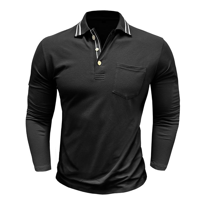 Spring Trend Men's Long Sleeve Casual Polo Shirts Solid Lapel Button Up Pullover Tops Autumn Turn Down Collar Polos