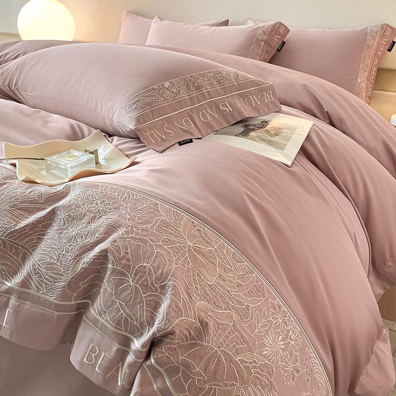 Luxury Embroidered Cotton Bedding Set: Breathable Hotel-Style Duvet Cover & Bed Sheets