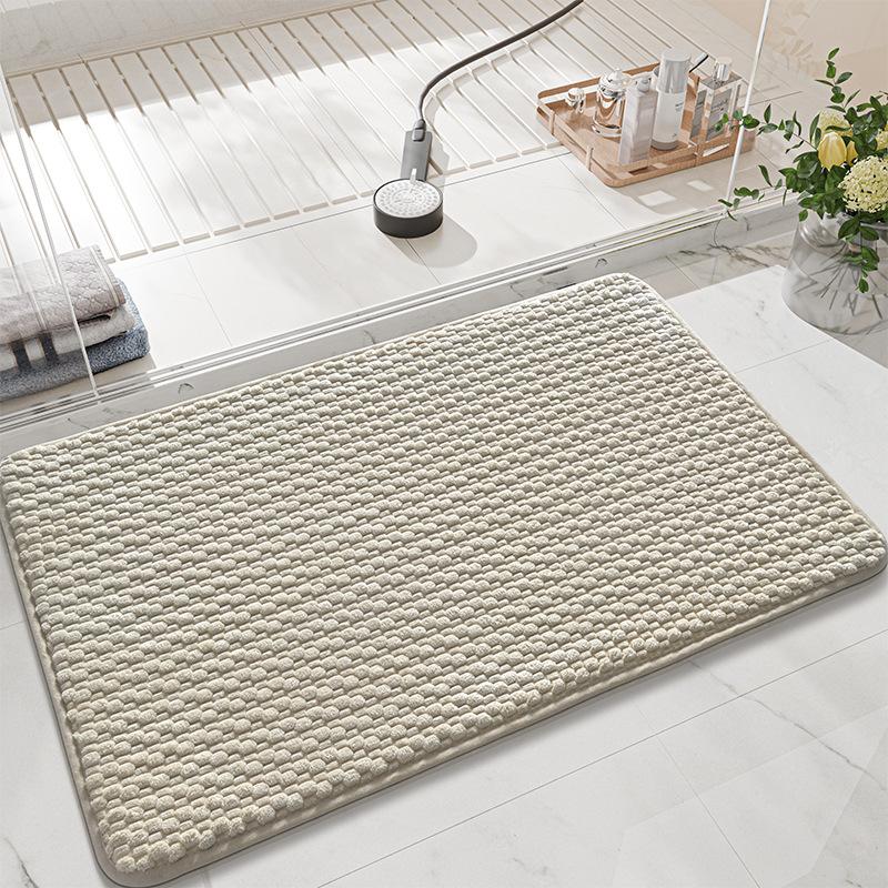 Corduroy Sponge Bath Mat, Soft Rebound Particle Plush Bathroom Rug, Comfortable Absorbent Non Slip Floor Mat