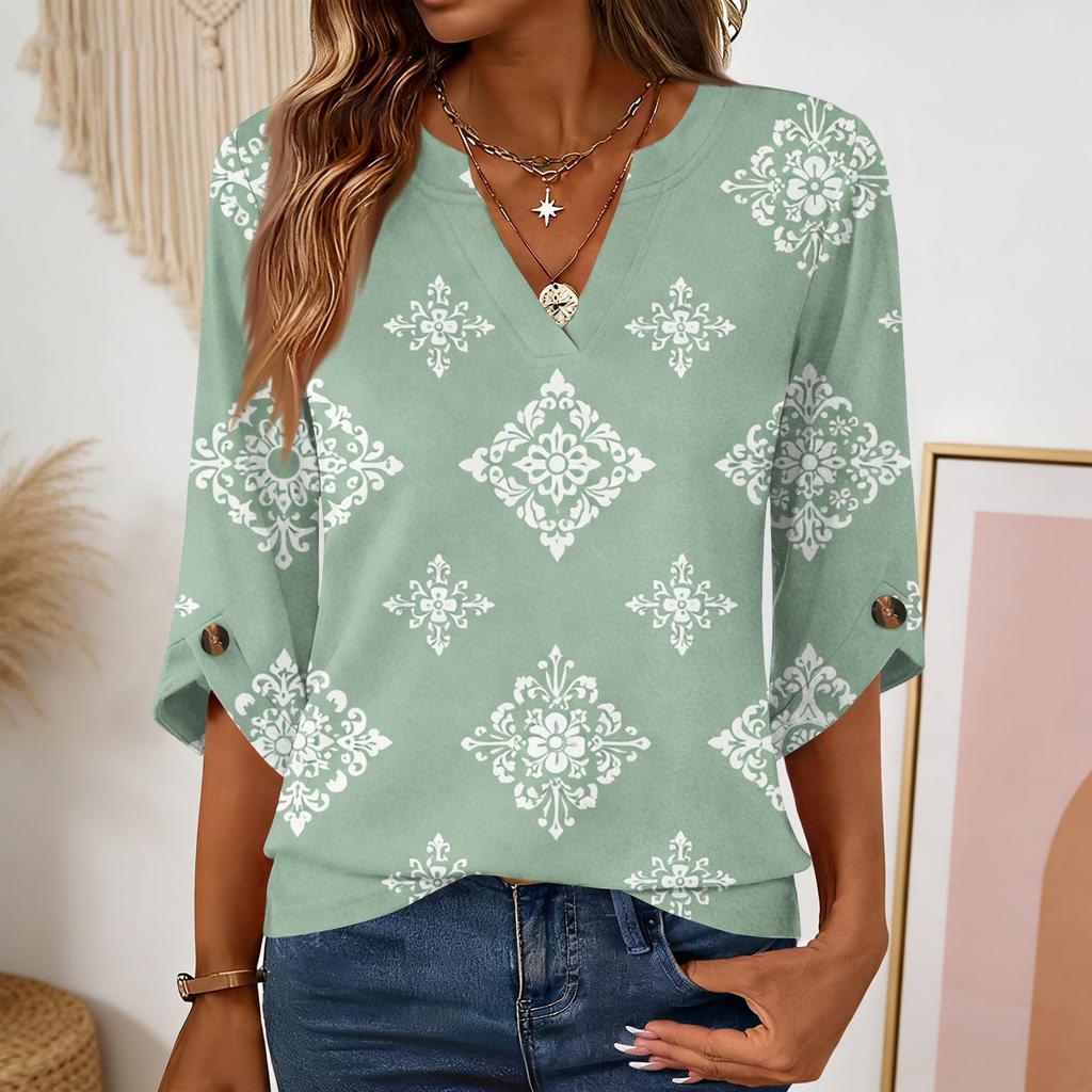 Womens 3/4 Length Sleeve Tunic Tops Casual V Neck Shirts Business Work Blouses