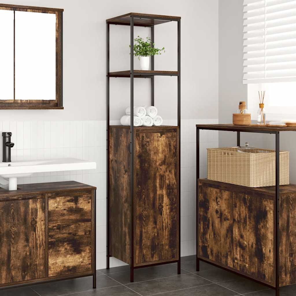 Bathroom Cabinet with Shelves Smoked Oak 36 X 35 X 165 Cm