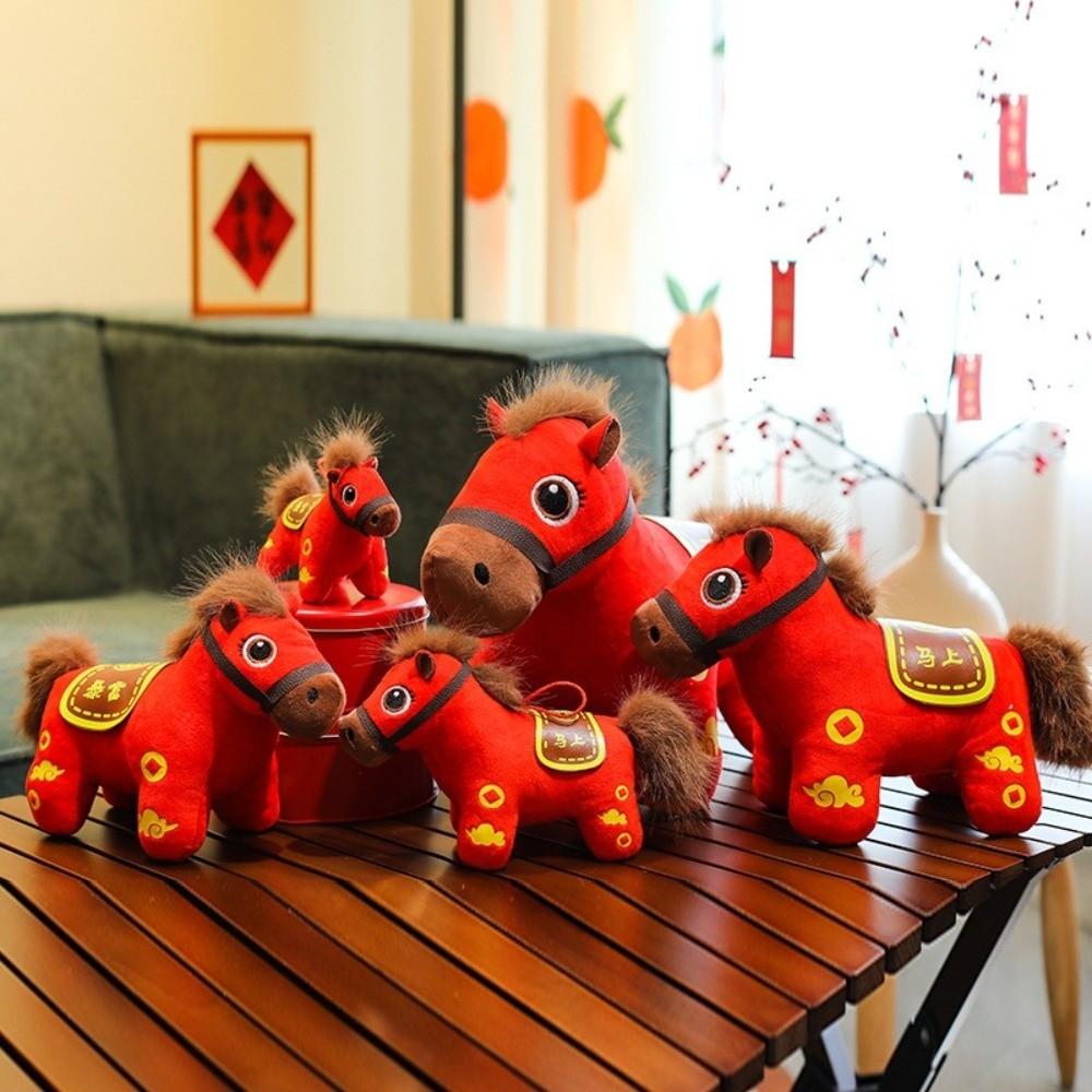 Red Horse Plush Toys Letter Print Zodiac Pony Figurine Good Luck New Year Mascot Chinese New Year